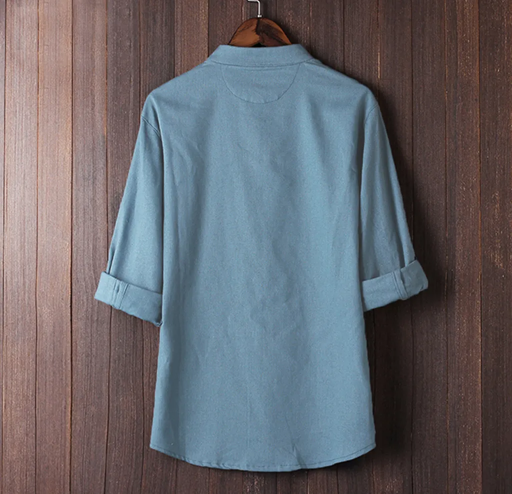 2018 جديد أزياء قميص كتان الرجال الكلاسيكية الصينية نمط الكونغ Fuman قميص الأكمام قمم تانغ دعوى الكتان عارضة عالية الجودة c0420