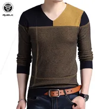 RUELK Male Men's Fashion Mixed Colors Sweater Men Leisure Slim Pull Homme V-Neck Long-Sleeved Sweater Solid Quality XXXL
