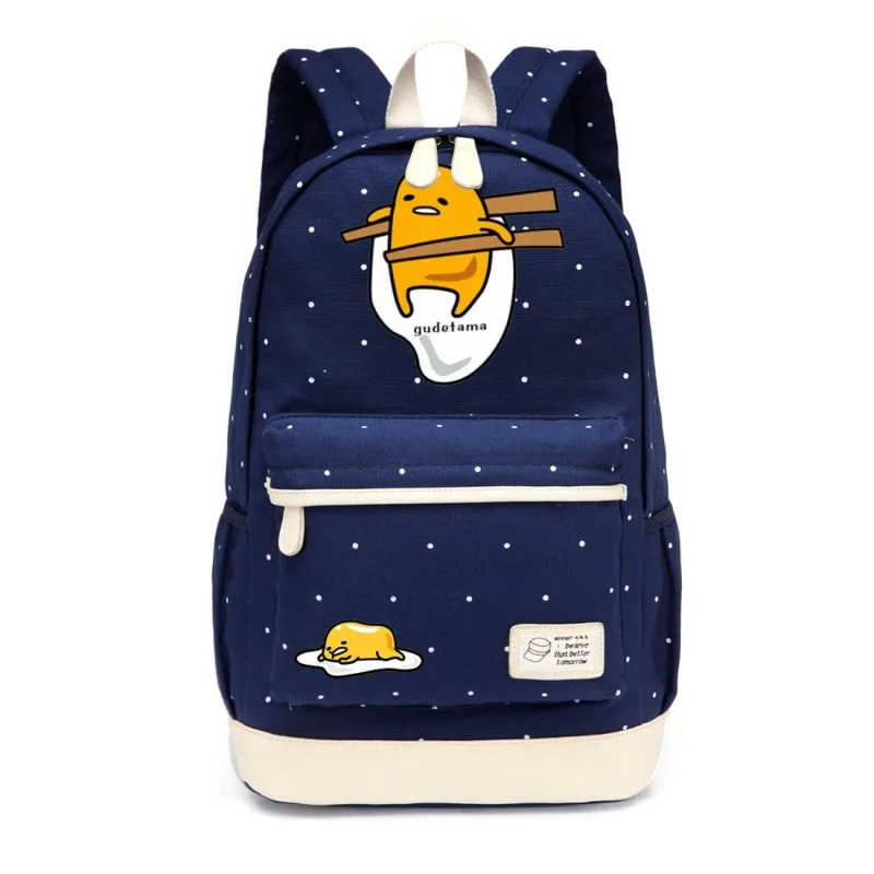 WISHOT Gudetama Холщовая Сумка с изображением ленивых яиц из мультфильма, рюкзаки с цветами и волнистыми точками, рюкзак для девочек, школьная сумка, дорожная сумка на плечо, сумка для книг - Цвет: NEW Navy Blue 1