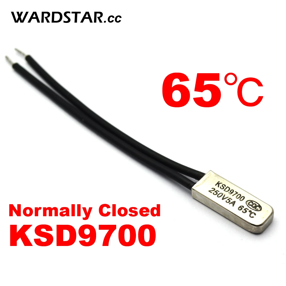 

5pcs/lot KSD9700 5A250V 65 Degree Celsius (N.C.) Normally Closed Temperature Switch Thermostat Thermal Protector