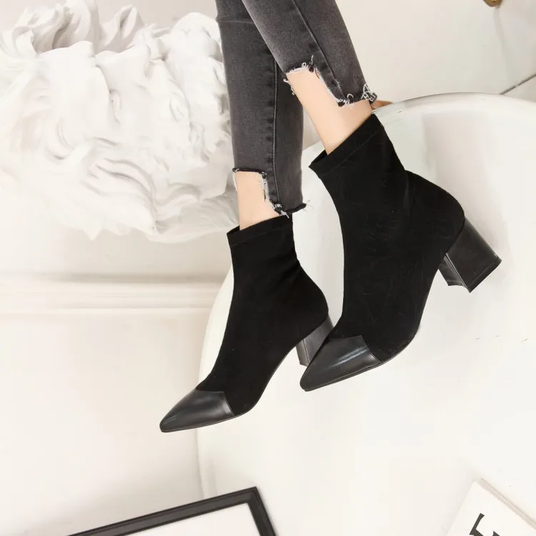 

Big Size 9 10 11 12 High-heeled elastic high-heeled boots with pointed solid colors