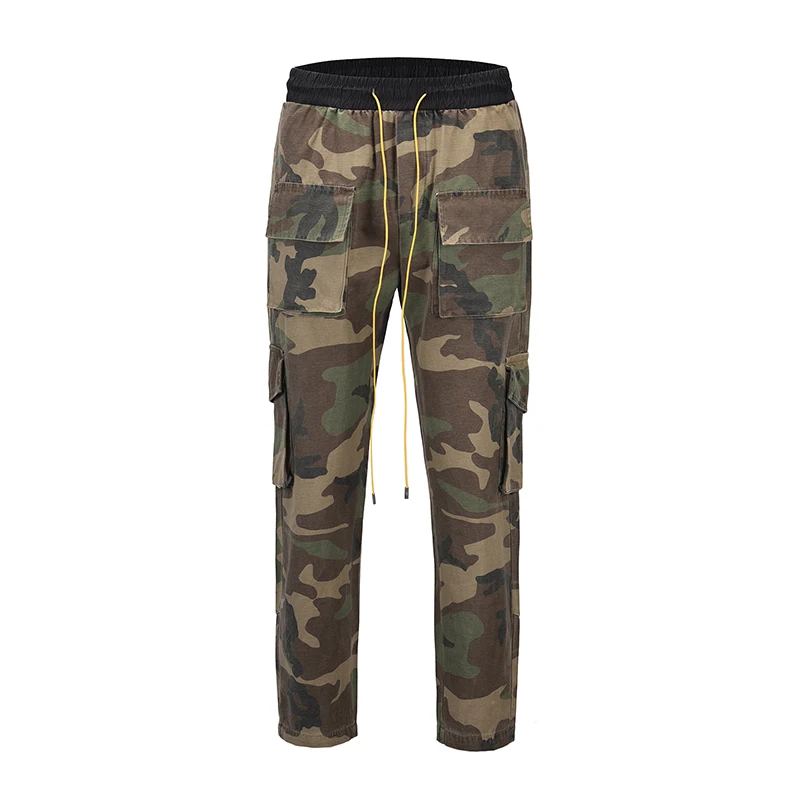 homens camuflagem hip hop calças botão inferior bolsos carga calças moda cintura elástica drawstring esportiva streetwear jogger