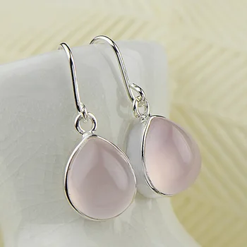 

925 Sterling Silver Earrings For Women Natural Gemstone Rose Quartz Elegance Drop Earrings For Women Simple Jewelry Best Gifts