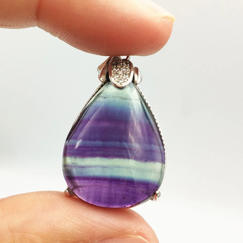

Genuine Natural Colorful Rainbow Fluorite Quartz Pendant Crystal 28x17x8mm Best Reiki Water Drop Woman Man Healing Stone AAAAAA