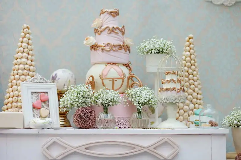 Light Blue Theme Birthday Backdrops For Photography Pink Cake With 