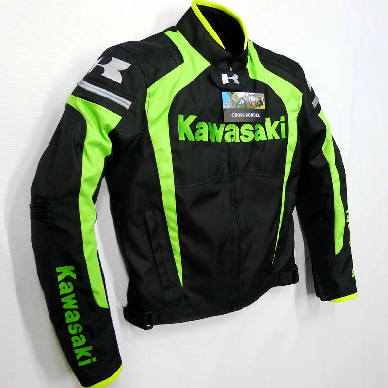 Street Motorcycle Racing Team for KAWASAKI Jacket Riding with Protectors Black Green Clothing
