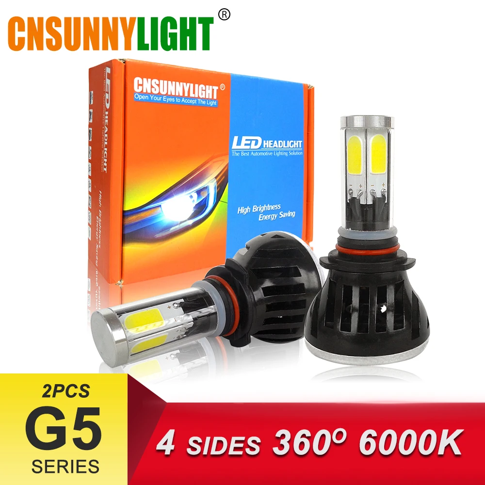 Cnsunny светильник 8000Lm G5 4 стороны 360 градусов светодиодный H4 H7 H11 9006/HB4 9005/HB3 COB автомобилей головной светильник накаливания 60 Вт постоянного тока 12В противотуманные светильник 6000K