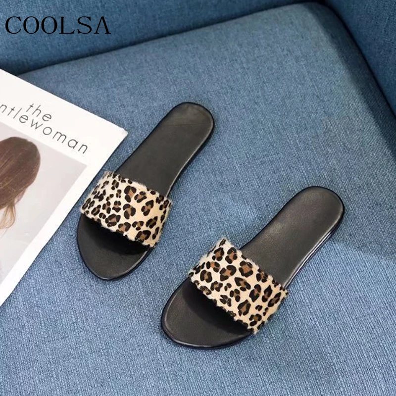 

COOLSA Women's Leopard Flat Slippers Fashion Shiny Solid Outside Sandals Non-slip Beach Slippers Women Flip Flops Big Size 9.5