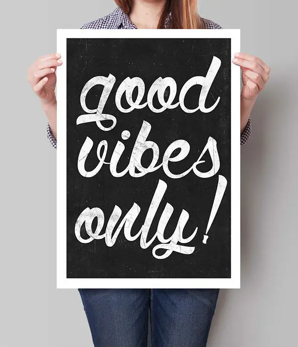 Distressed Good Vibes Only Home Decor Art Typographic Print Typography Poster Inspirational Quote Minimalist Art Black and White Decor