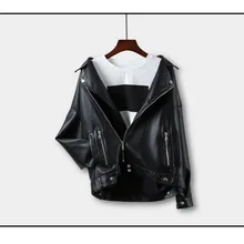 Весенне-осеннее Женское пальто, крутые Базовые Куртки из искусственной кожи, свободная черная приталенная женская кожаная мотоциклетная куртка с длинным рукавом, пальто d026
