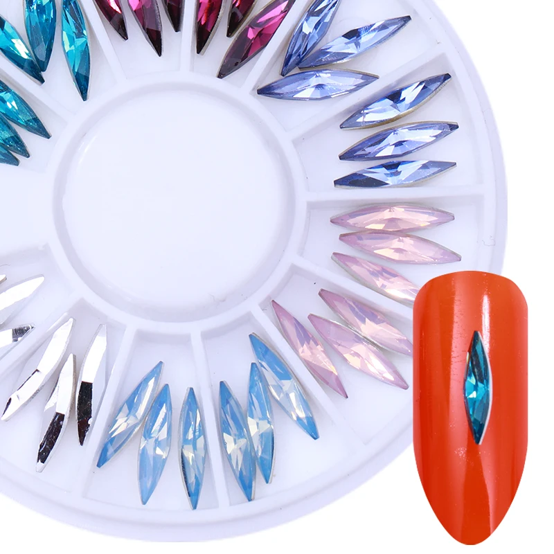 

Chameleon AB Color 3D Nail Art Decorations in Wheel Colorful Marquise Nail Rhinestones Flat Bottom Body Art Nail Decoration