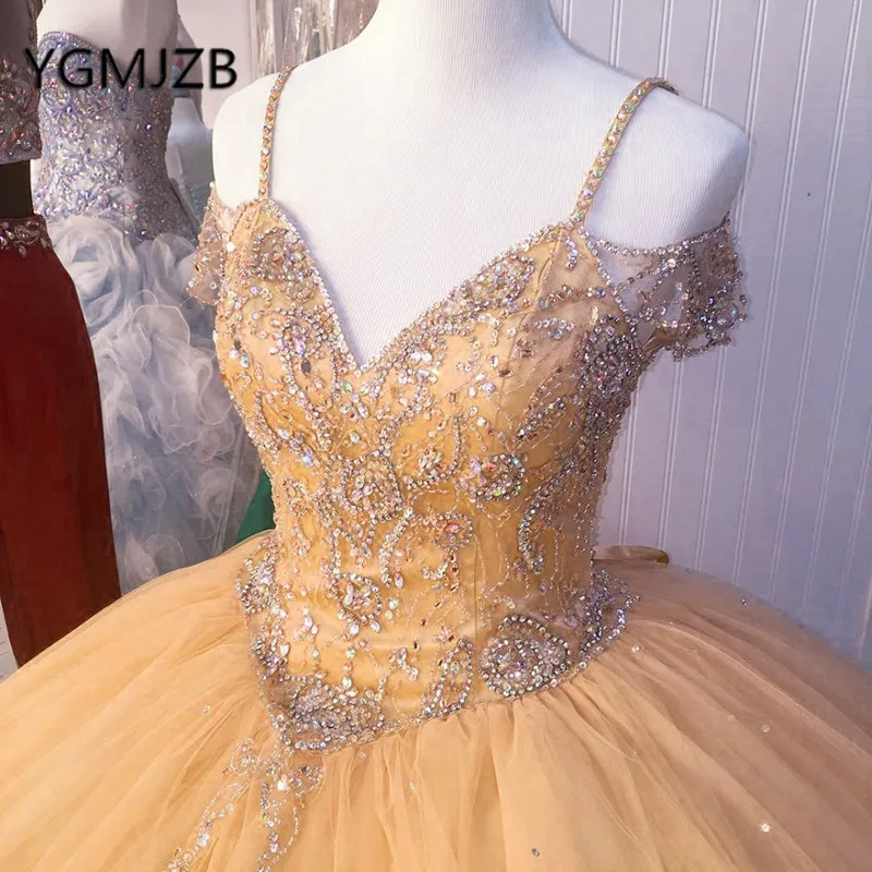 Vestidos de 15 anos 2019 Пышное Бальное платье Бальные платья с длинным v-образным вырезом Тюль с бисером вечерние милые 16 платья