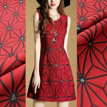 

HLQON High quality geometric printed embroidery yarn dyed jacquard brocade fabric used for tissue women dress clothing patchwork