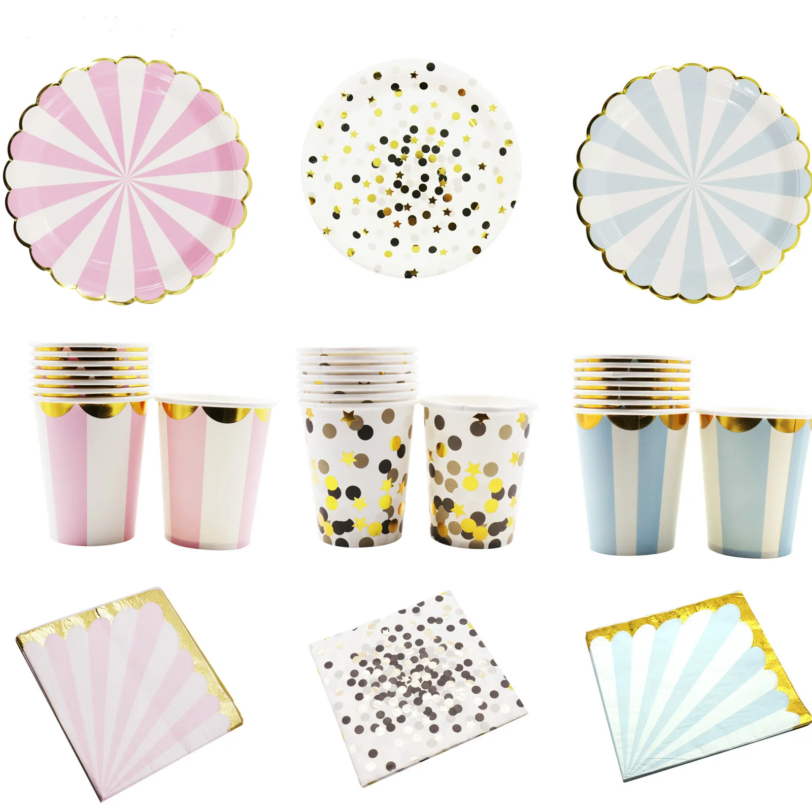 

Birthday Kid Party Favor Pink/Blue Gold Foil Paper Plate Cup Napkins Party DIY Decoration Flamingo Disposable Tableware Supplies