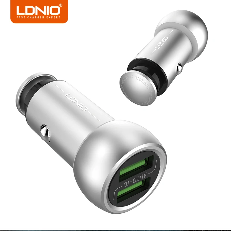 LDNIO Dual Ports Silver USB Car Charger Mobile Phone Car Charger Adapter 5V 3.6A for Xiaomi