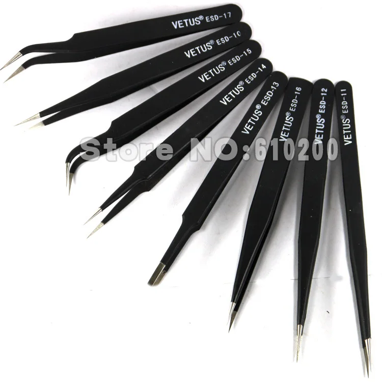 

Free Shipping NEW High quality VETUS 8/pcs High Precision ESD Tweezer Set stainless Tweezers tools kit for BGA sundry Repair