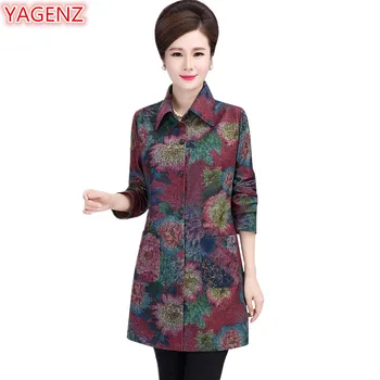 

YAGENZ Middle-aged mother Windbreaker Jacket Long section Fashion New Autumn Womens clothing Large size 5XL Windbreaker Coat 627