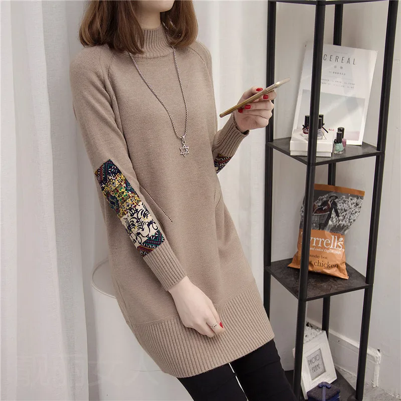 

Sanishroly 2018 Autumn Women Turtleneck Sweater Dress Casual Print Knitted Dresses Ladies Long Sleeve Mini Dress Vestidos SE183