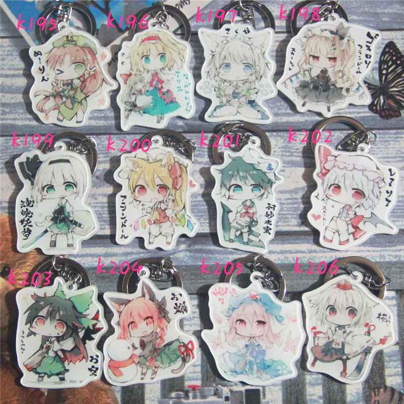 

12pcs/set Game Portachiavi Touhou Project Keychain Keyring ORANGE Remilia ELLIY Reimu Pendant Gift llavero Present Collection