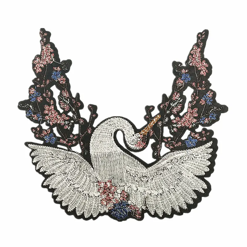 Sew On Embroidery Crane Bird Patch Embroidered Flower Patches (10)