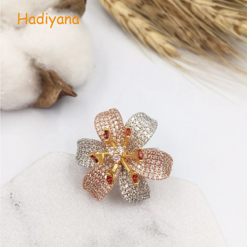 

HADIYANA new arrived brilliant flower mix-color plated in silver ring trendy cute fashion gift party accessaries CP9004
