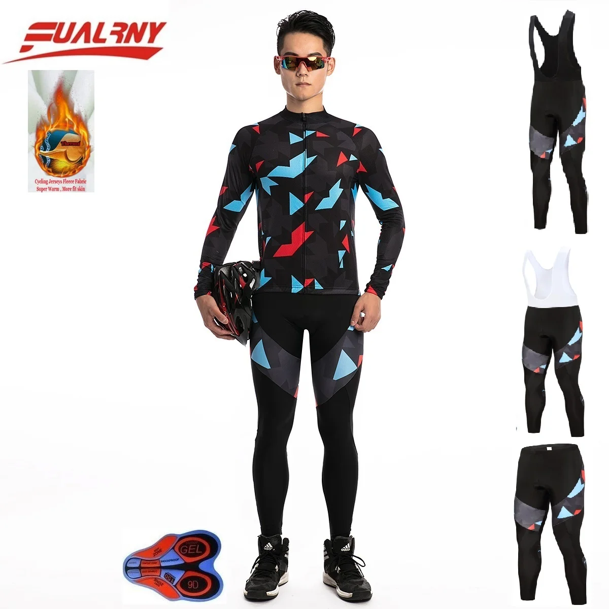 

2018 FUALRNY NEW cycling jersey long sleeve men with pants cycling set mtb bike cycling winter Thermal Fleece 9D gel camouflage