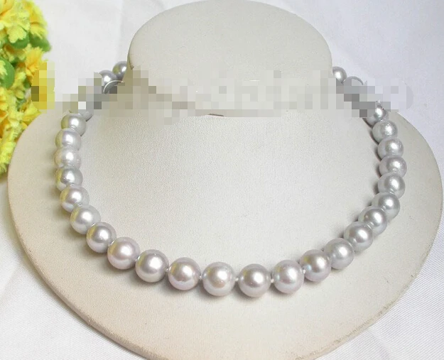 

Free Shipping Genuine natural 12mm round Gray freshwater pearls necklace 17" 14KGP j8084
