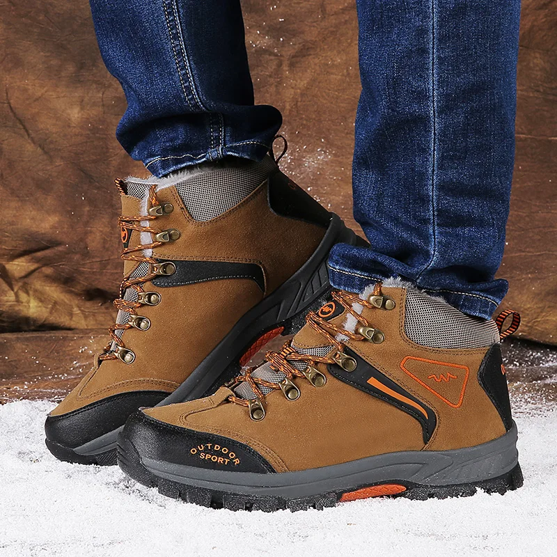 Man Hiking Shoes Plus Size 39-46 Mens Winter Fur Sneakers Army Green Khaki Hunting Boots Comfortable Mountain Shoes Men