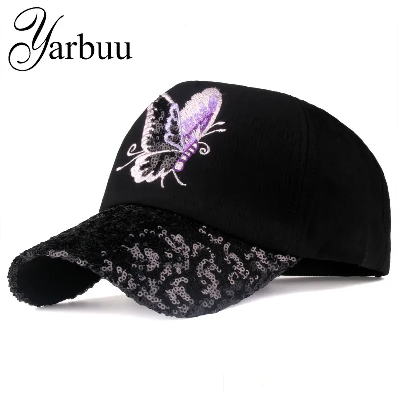 

[YARBUU]Brand baseball caps 2017 new fashion Butterfly Embroidery Peaked cap for women young lady Sequins summer sun hat cap