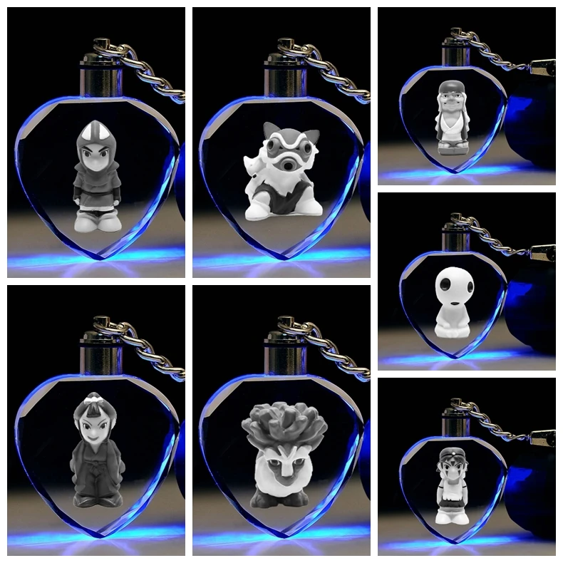 

IVYYE PRINCESS MONONOKE Heart shaped Anime Action Figures LED Cartoon Crystal Figure Ornaments Key Collection Toy Chain Gifts