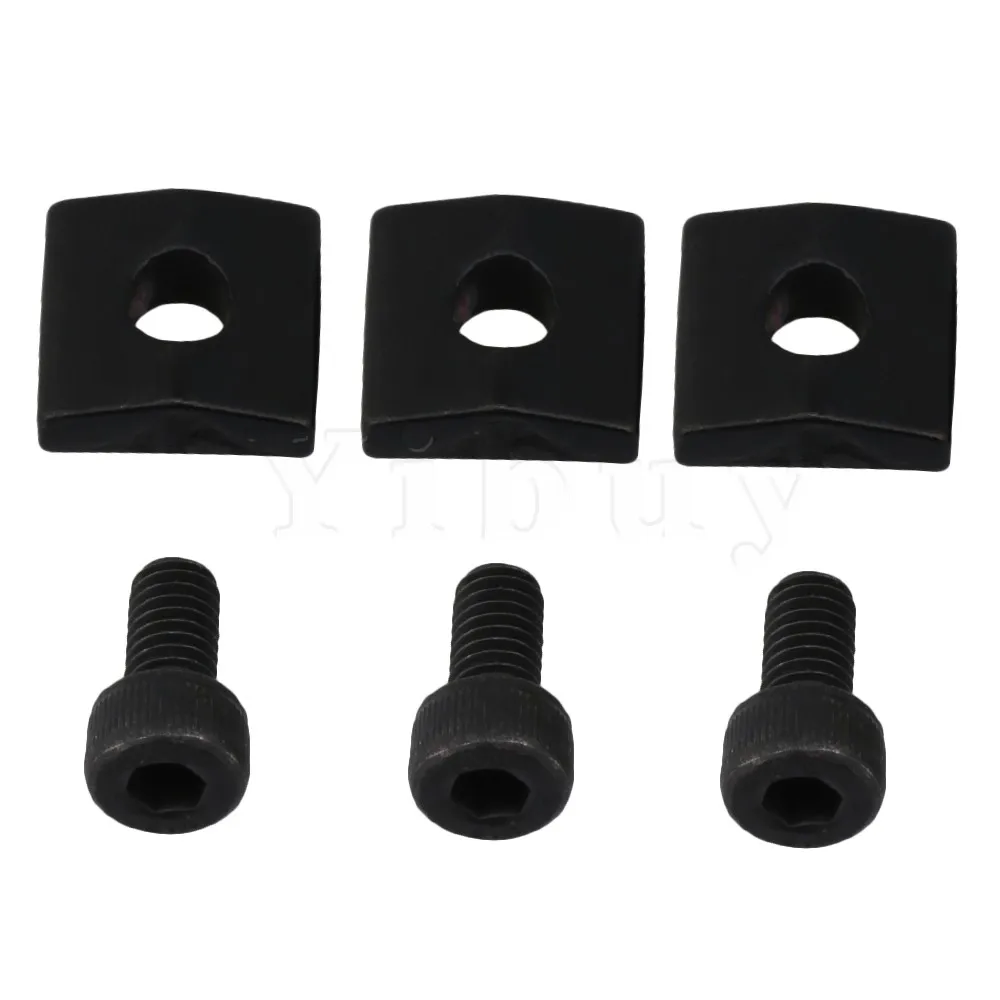 

Yibuy 1.2x1.2x0.5cm Black Metal Guitar Locking Nut Block & Screws Cap Guitar Nut Clamping Blocks Sets Pack of 3