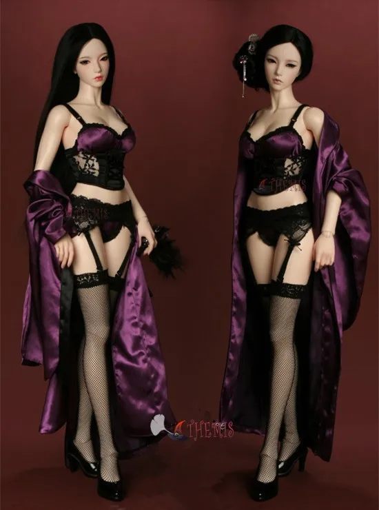 Athemis Сексуальная Кукла наряд фиолетовый черный комплект бюстгальтер чулок пальто на заказ размер для силиконовой куклы