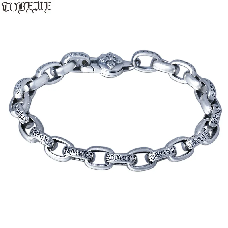 Ручной работы 925 Серебряный Тибетский шесть слов пословицы браслет буддистская Ваджра символ Браслет из чистого серебряный крест браслет