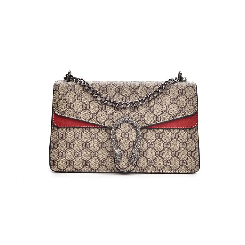 

2018 Spring/summer retro simple single shoulder and crossbody bag chain letter small square lady bag