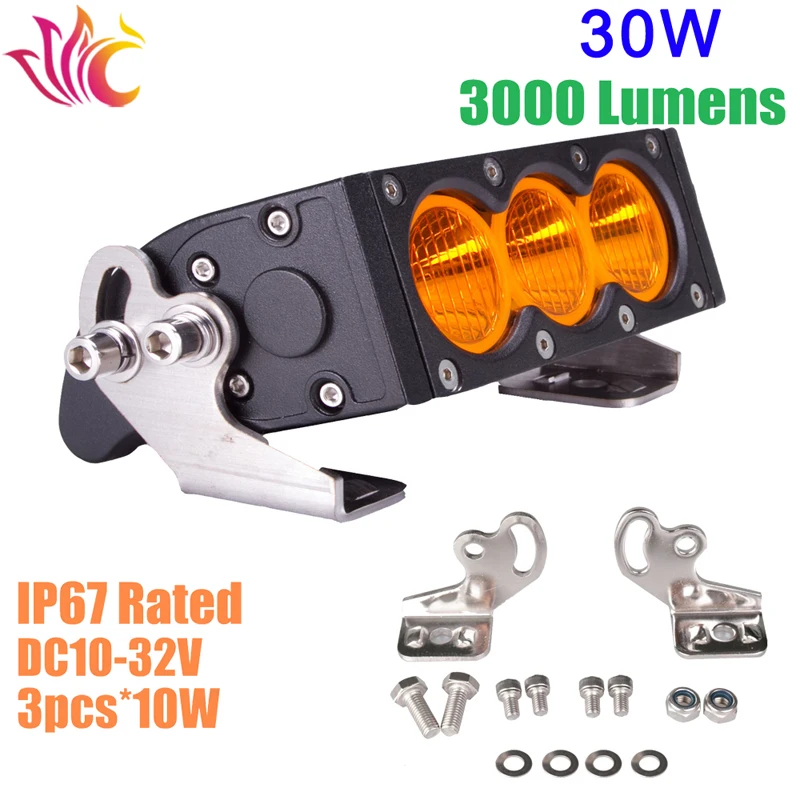

MYC 6 Inch 30W Single Row Led Light Bar Amber White Color Spot Flood Beam 10W High Light Output for Offroad UAZ SUV Trucks 12v