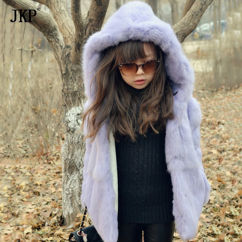 

JKP 2018 new luxury Casual girls Party or wedding Coats fashion real rabbit fur Outerwear Cotton Children spring Jackets CT-27
