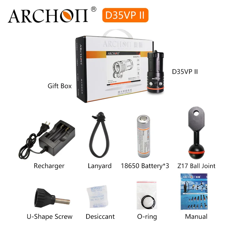 Водонепроницаемый Подводный фонарь ARCHON D35VP II W41VP 4 * CREE XM L2 max 2600 люмен 100 м с