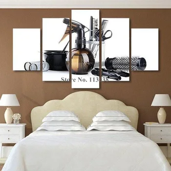 

HD Canvas 5 Panels Ladies Makeups Printed Piainting High Quality Hair Device Printing Wall Art Pictures Living Room Poster