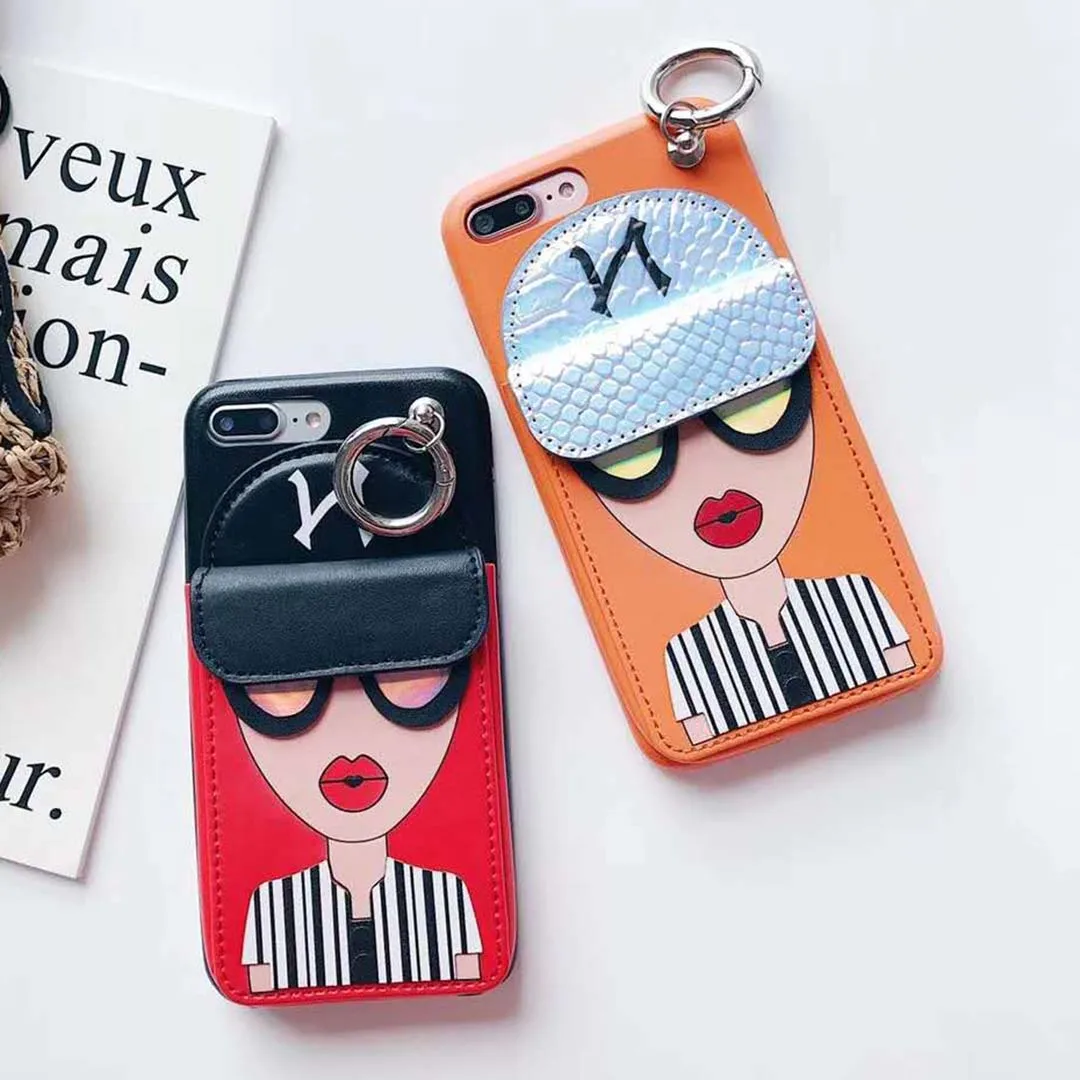 

Cool Girl Card Holder Wallet Phone Case For IPhone 6 6s 7 8Plus 10 X XR XS MAX Soft Leather Back Cover With Finger Ring