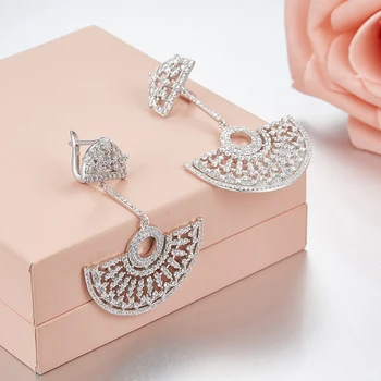 

[MeiBaPJ]Real 925 Sterling Silver Personality Sector Long Drop Earrings for Women with AAA High Quality Zircon Fine Jewelry