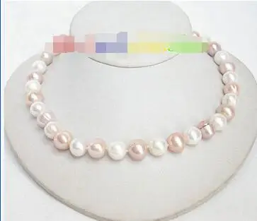 

Free Shipping>> new hot Genuine natural 12mm 17" white pink Multicolor pearls necklace j7114