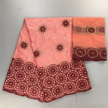 

2019 African Lace Fabrics French Bazin riche getzner Laces Fabric High Quality 5+2 Yards Nigerian Fabric for Wedding hl65-2086