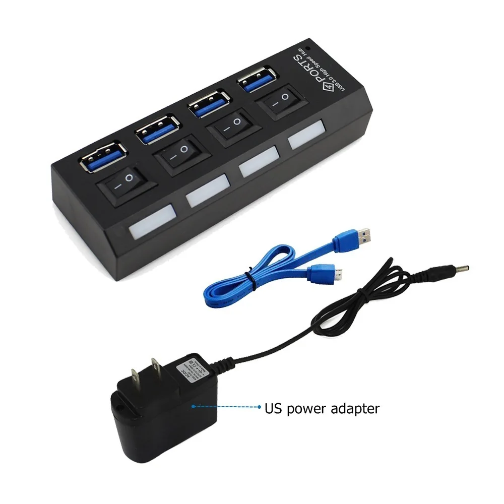 USB 3.0 HUB 4 Ports Splitter With LED ON/OFF Switch