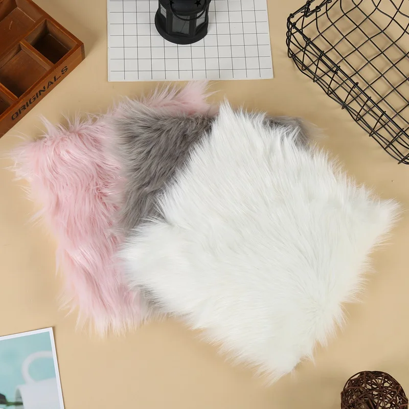 

Hot sale Faux Sheepskin Chair Cover 3 Colors Warm Hairy Wool Carpet Seat Pad long Skin Fur Plain Fluffy Area Rugs Washable