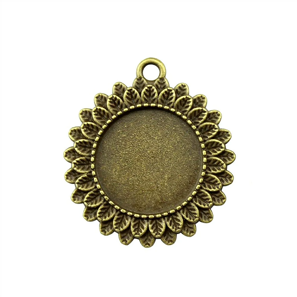 

5pcs Flower Cabochon Base Setting 20mm Inner 2 Colors Vintage Round Shaped Flower Style Pendant Cabochons Base Setting