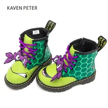 Children Shoes 2017 Fall winter Martin boots kids PU Leather Turtle print girls boots fashion boys ankle boots green black/white