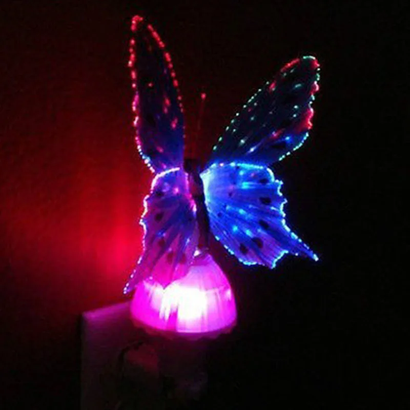 Волоконно-оптическая Бабочка красочные сменные светодиодный ночник лампа для детей 110 v-220 v Романтический праздник Настенные светильники ночник