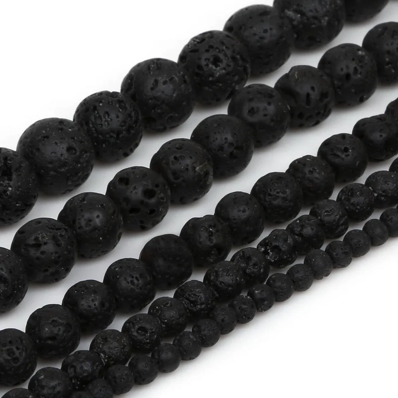 

Hot Sale New Black Volcanic Lava Stone Beads Wholesale DIY Jewelry Bracelet Making 4 6 8 10 12mm 15.5" Round Beads