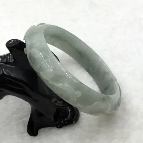 

free shipping 01753 China Hand-carved Green Emerald Green Jadeite Jade Bracelet Bangle