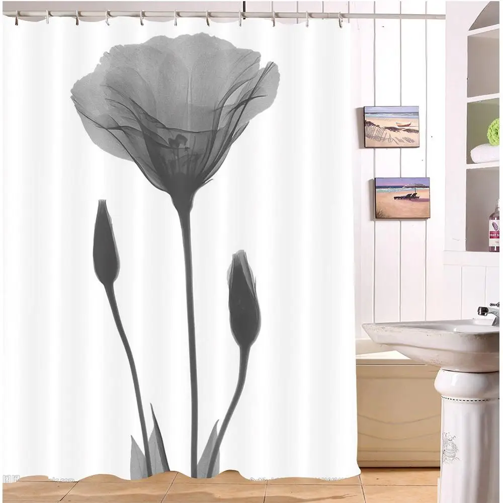 Абстрактный Черный X-ray Blossom прозрачный цветок Природа Белый занавеска для душа искусство Водонепроницаемый Ванная комната ткань для ванной Декор - Цвет: 13